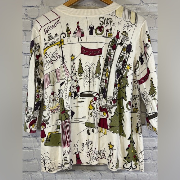 CJ Banks Cream Cotton Retro Holiday Cottagecore Festive Teacher Cardigan 1X - Picture 2 of 10